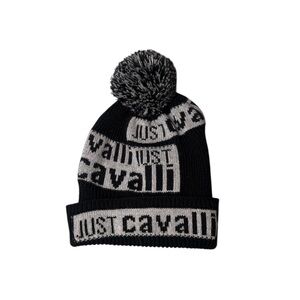 Vintage Just Cavalli Y2K Logo Print Pom Pom Beanie